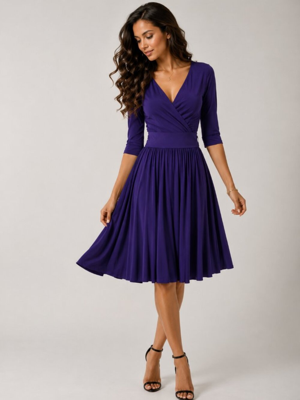 BCBGMaxAzria Purple Sheath Dress with Wrap Tie Front and 3/4 Dolman Sleeves